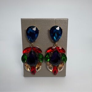 Multicolor Crystal Drop Cluster Teardrop Earrings